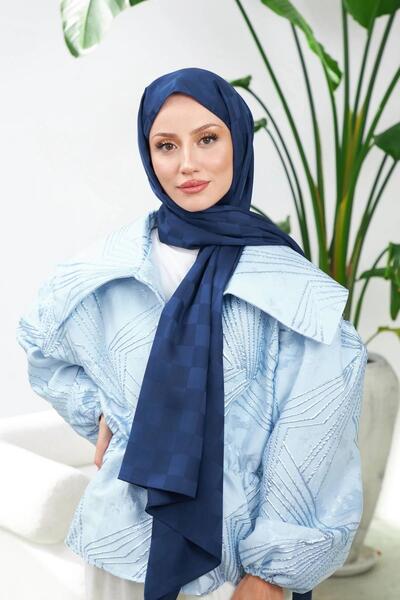 İpekhan Новий візерунок шахової дошки, шовковий жакардовий шаль, темно-синій 9007-19