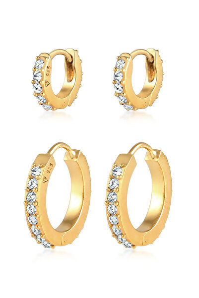 ELLI Ohrringe Damen Creolen Basic 2er-Set mit Kristallen aus 925er Sterlingsi...