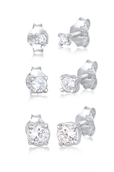 ELLI Ohrringe Damen Ohrstecker 3er-Set funkelnd mit Zirkonia-Kristallen in 925er Sterlingsilber