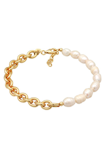 ELLI Fußkettchen Damen Fußkettchen Barock mit Süßwasser-Zuchtperle in 925er S...