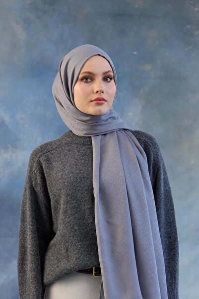 İpekhan Logo Pattern Cotton Jacquard Shawl Lavender Grey 8008-04