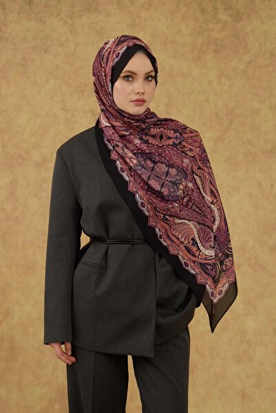 İpekhan شال إسخان ناعم أسود وردي 3052-17