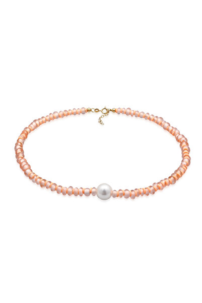 ELLI Halskette für Damen mit Scheibenperlen, Muschelkernperlen und Heishi-Perlen aus 925er Sterlingsilber