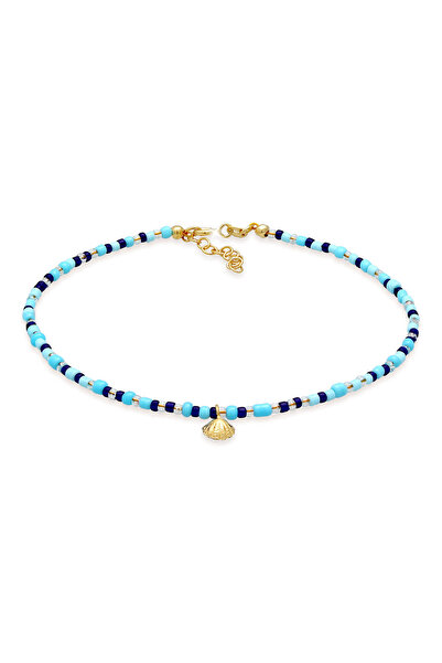 ELLI Damen-Fußkettchen mit Muschel- und Glaskugeln, farbenfroh, sommerlich, S...