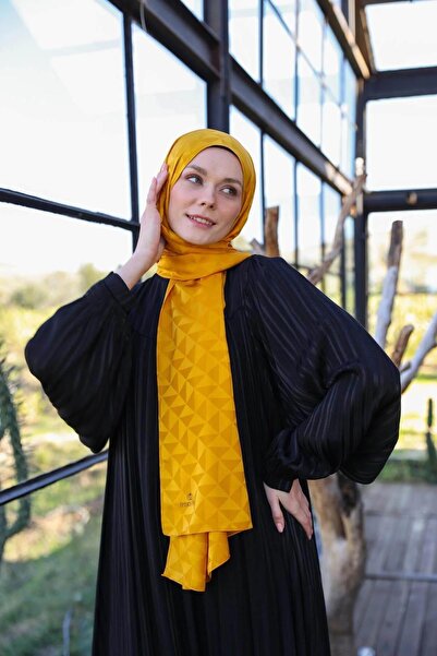 İpekhan شال جاكار حريري بنمط مثلث من الزعفران 9005-23