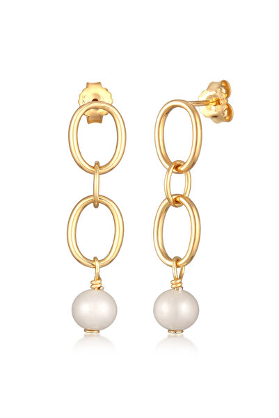 ELLI Ohrringe für Damen mit Ohrhängern und Kettengliedern mit Süßwasserperlen aus 925er Sterlingsilber, vergoldet