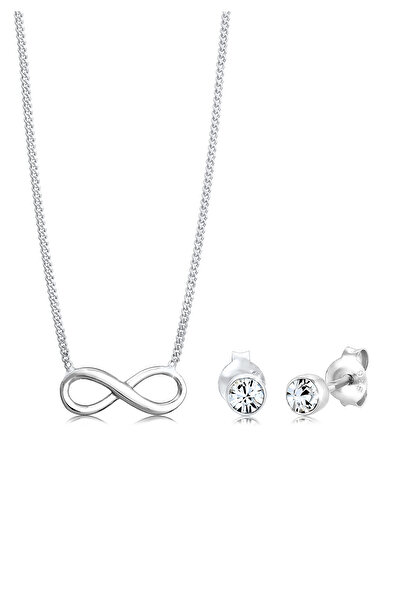 ELLI Schmuckset Damen Infinity-Anhänger Symbol Ohrstecker Set Kristalle in 925er Sterlingsilber