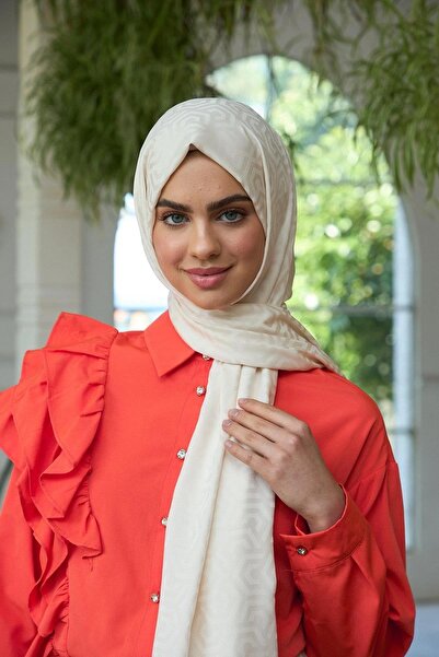 İpekhan مجموعة لامعة صيفية من قماش الجاكار الحريري - شال كريمي فاتح 9013-14