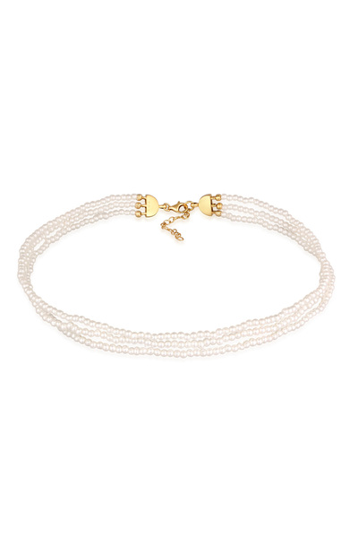 ELLI Halskette Damen-Halsband 3-lagig mit synthetischen Perlen aus 925er Sterlingsilber, vergoldet