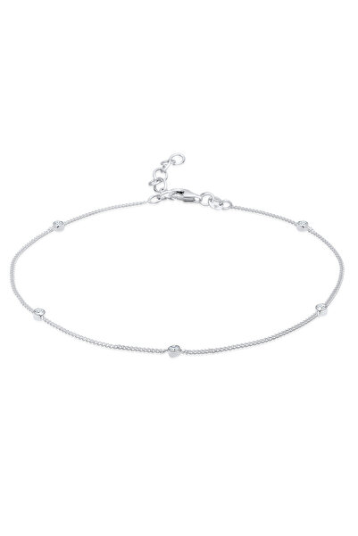 ELLI Fußkette für Damen Moderne schlichte Fußkette mit Kristallen aus 925er S...