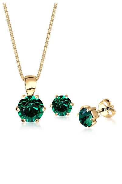 ELLI Schmuckset Damen Anhänger Ohrstecker Set Kristallgrün in 925er Sterlings...
