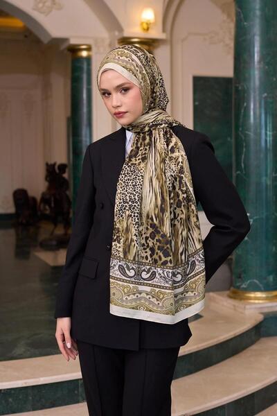 İpekhan Şal din voal cu model Crem Şal din mătase din voal auriu - 9802-10