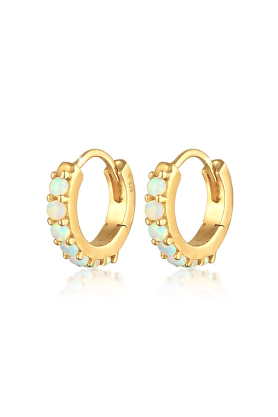 ELLI Ohrringe Damen Creolen Klassisch Elegant mit synthetischem Opal in 925er...