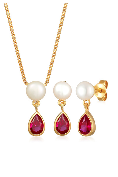 ELLI Schmuckset für Damen mit Tropfenanhänger und Ohrhängern mit Süßwasserzuc...