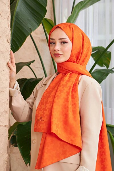 İpekhan Cross Desen İpeksi Jakar Şal Turuncu 9006-13