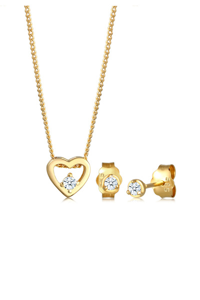 ELLI Jewelry Set Herz Liebe Solitär Diamant (0.09ct.) 585 Gelbgold