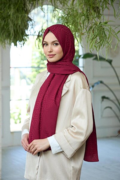 İpekhan مجموعة شال جاكار حريري باللون العنابي - Summer Sparkle 9013-03