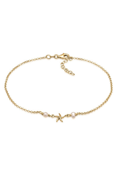 ELLI Fußkette Seestern Strand Perlen vergoldet 925er Sterlingsilber