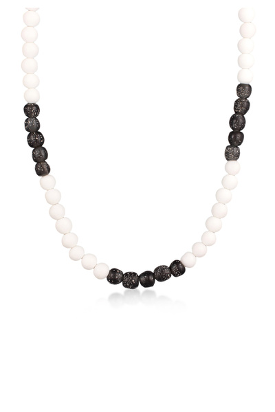 KUZZOI Halskette Herren Perlen Recycelte Perlen Schwarz Weiß in 925er Sterlingsilber