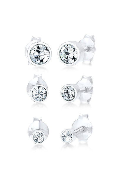 ELLI Ohrringe Damen Ohrstecker-Set mit funkelnden Kristallen aus 925er Sterli...