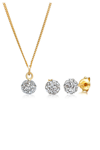 ELLI Schmuckset Set Damen Ball-Anhänger Set Ohrstecker mit Kristallen in 925e...