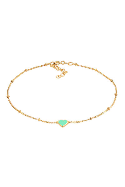 ELLI Fußkettchen Damen Fußkettchen Herzanhänger Zeitlos mit Emaille in 925er Sterlingsilber vergoldet