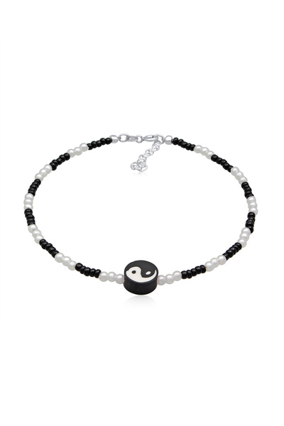 ELLI Fußkettchen Damen Fußkettchen Yin Yang mit Glasperlen aus 925er Sterling...