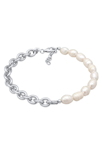 ELLI Fußkettchen Damen Fußkettchen Barock mit Süßwasser-Zuchtperle in 925er Sterlingsilber