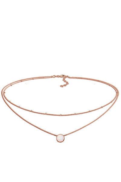 ELLI Colier de damă Choker cu lanț satelit, model trendy, cu opal sintetic, din argint 925