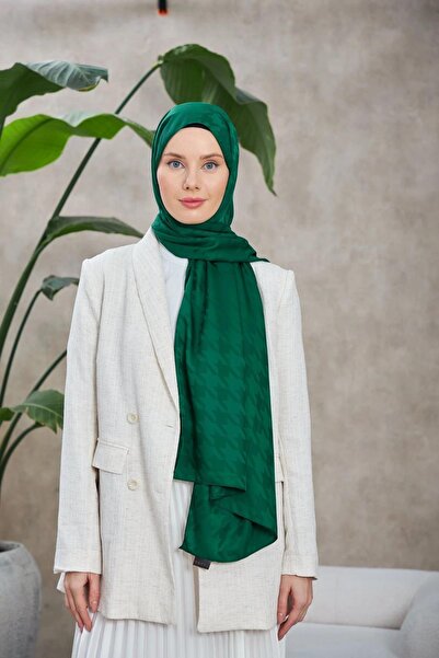 İpekhan Model Neo Houndstooth șal jacquard mătăsos verde smarald 9010-13