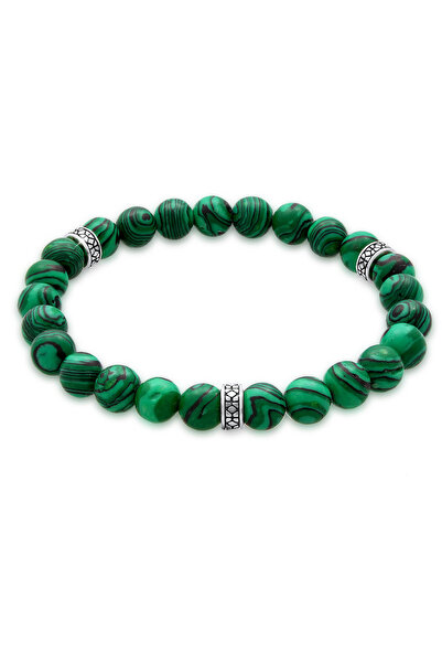 KUZZOI Bracelet synthetischer Malachit Bead 925er Silber oxidiert