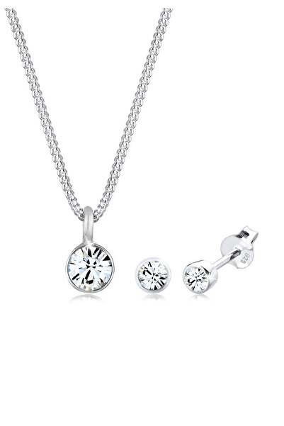 ELLI Schmuckset für Damen Elegantes Solitär-Anhänger-Set Ohrstecker mit Kristallen aus 925er Sterlingsilber