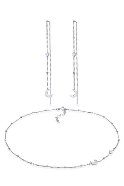 ELLI Schmuckset für Damen Crescent Moon Astro Sparkling Set Mondstein-Ohrhäng...