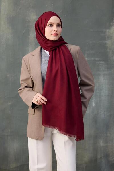 İpekhan Claret Red Wave Patterned Jacquard Cotton Shawl - 8010-02