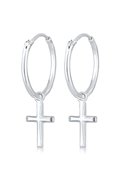 ELLI Ohrringe Damen Creolen Kreuz Anhänger Glaube Religion aus 925er Sterlingsilber