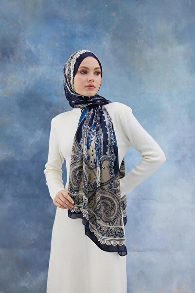 İpekhan Navy Blue Indian Voile Shawl - 5006-02