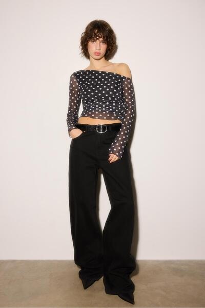 Stradivarius Printed asymmetric tulle T-shirt