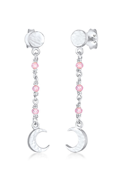 ELLI Ohrringe für Damen mit Mondplattenstruktur und rosa Quarz aus 925er Ster...