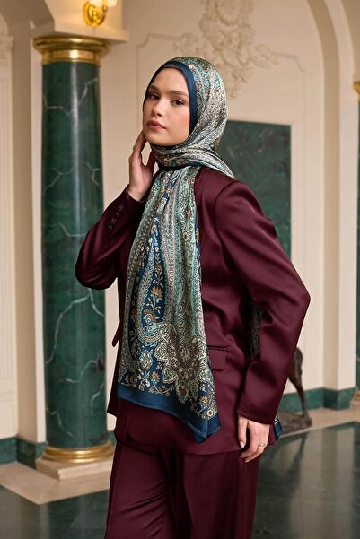 İpekhan Petrol Green Indian Voile Shawl - 5009-26