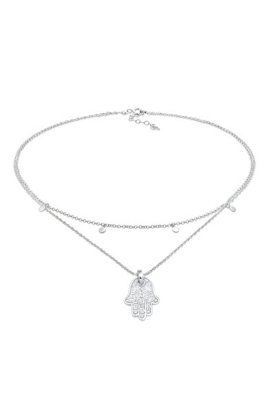 ELLI Halskette Damen Choker Platte Hamsa Hand Anhänger mit Zirkonia Kristallen in 925er Sterlingsilber