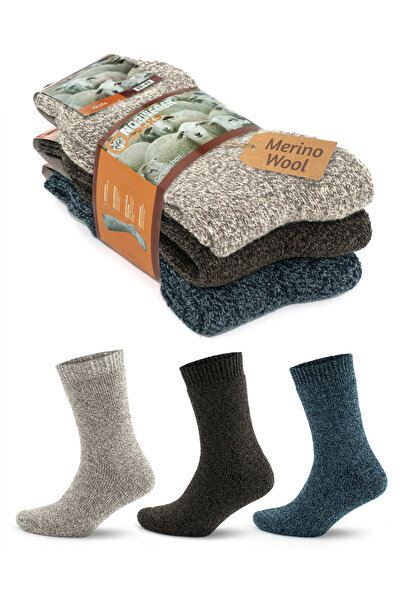 Go With Kadın 3'lü Norveç Tipi Yünlü Tam Havlulu Güçlendirilmiş Yıkamalı Kışlık Termal Çorap 2038