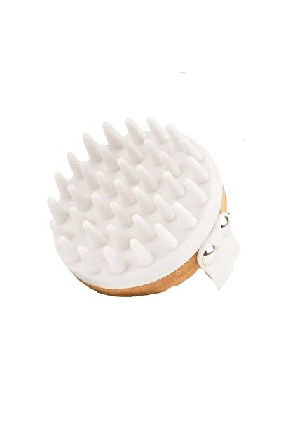 Bambua Perie pentru masajul scalpului Bambua, silicon/bambus, alb/natur, 8,5 x 7,8 x 8 cm