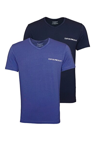 Emporio Armani Shirt Basic-T-Shirt mit V-Ausschnitt und Logo-Print in Regular Fit