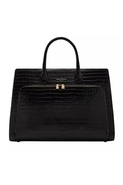 Isabel Bernard Honoré Nadine Croco Black Calfskin Leather Handbag