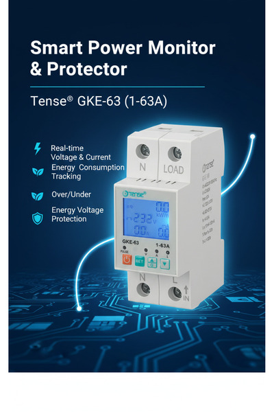 TENSE Gke-63 Monofaze Dijital Aşırı-Düşük Gerilim Kontrol Rölesi 63A Enerji sayaçlı Ve Kaçak Akım Korumalı