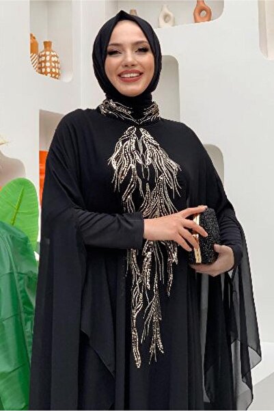 TRENDTESETTÜR KADIN SİYAH ABAYALI ELBİSELİ TAKIM T 4773