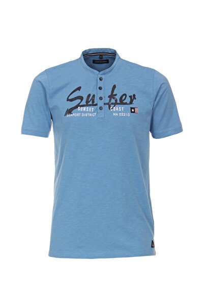 CASAMODA Kurzes und bedrucktes T-Shirt Kurzarm-Henley-Gömlek