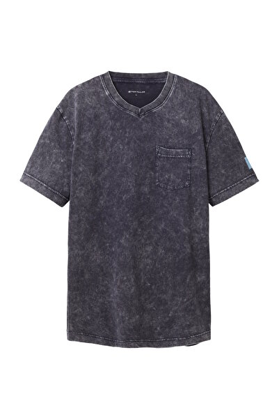 Tom Tailor T-Shirt Kurzarmshirt mit V-Ausschnitt, ausgewaschener Optik und Brusttasche