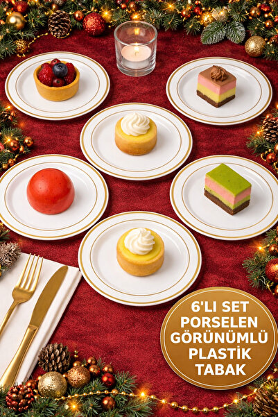 Open Home Concept Porselen Görünümlü Altın Yaldızlı 19 Cm Lüks Plastik Tabak ...