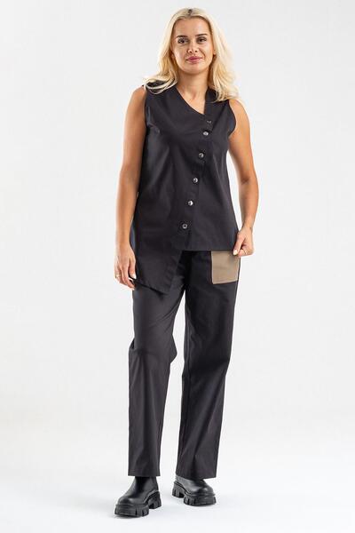 Bold & Young Woman's asymmetric cut snap-on Stretch Fabric cotton vest black